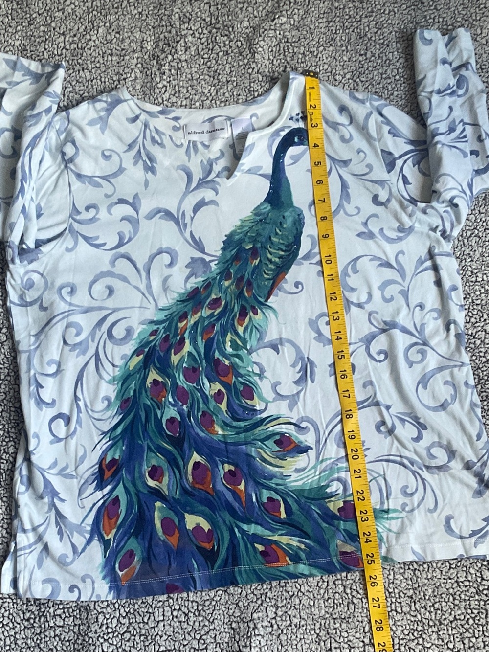 Alfred Dunner White Tunic with Vibrant Blue Peacock Design - Picture 8 of 8